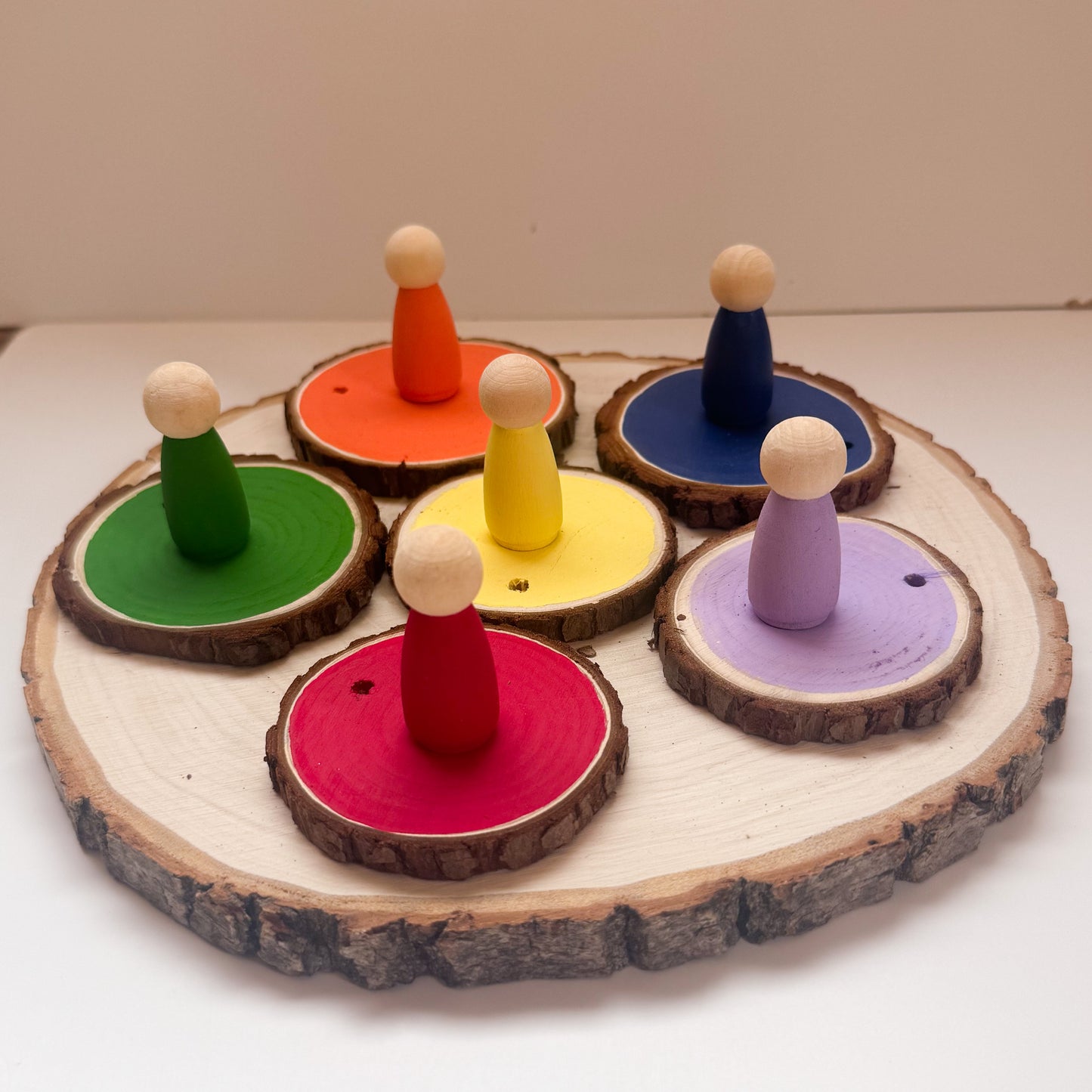 Rainbow Mini Peg Dolls with Wooden Slices